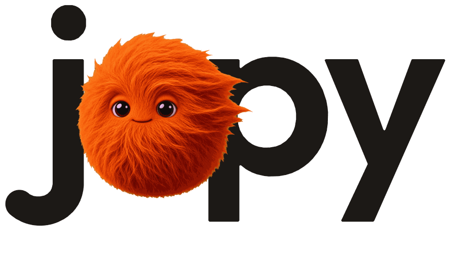 Woordmerk van Jopy, het vrolijke harige gezicht zit in de o