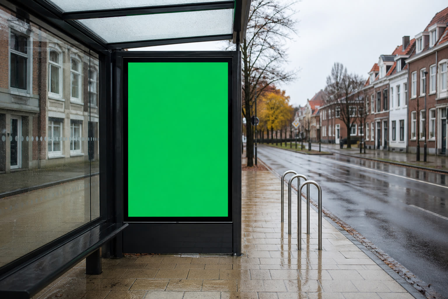 Bus stop mockup with a placeholder area for artwork