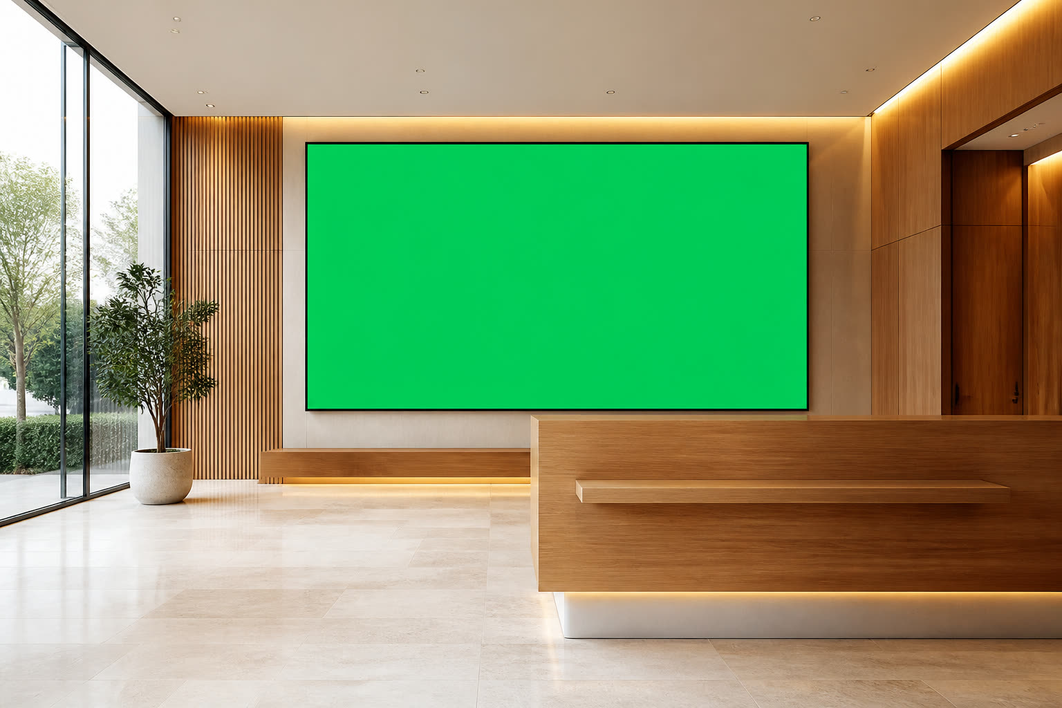 Lobby screen mockup with a placeholder area for artwork